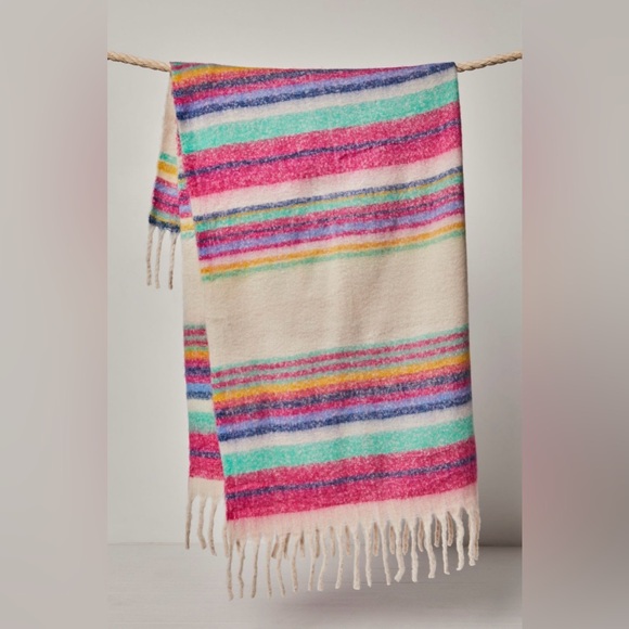 Free People Multicolored Striped Fringe Throw Blanket, 50”x60”, NEW - Picture 3 of 4